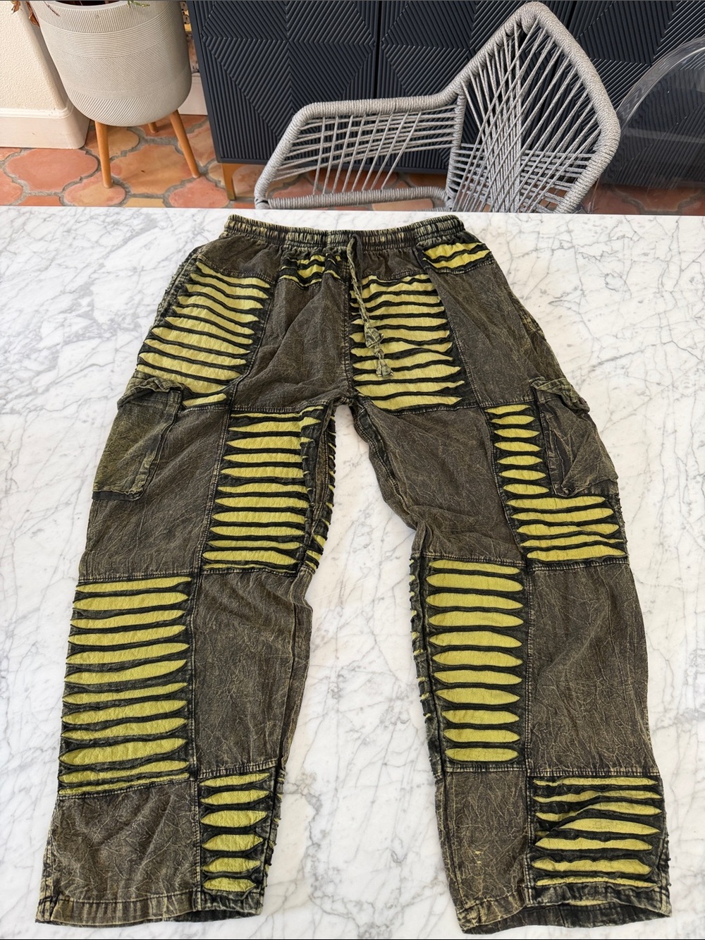 Boho Patchwork Ribbed Cotton Baggy Pants Sz M Karma Nepal Crafts